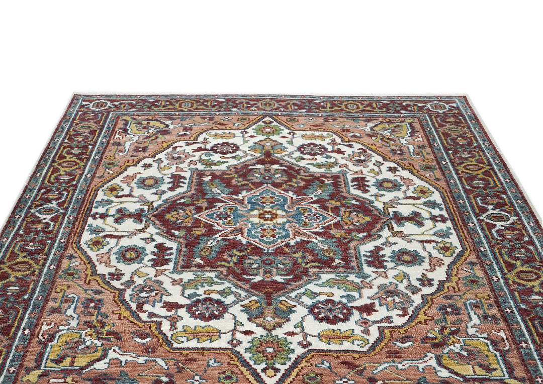 8x10 Ivory, Maroon, Blush Color Hand Knotted Oushak Wool Traditional Oriental Rug