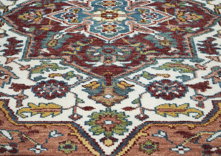 8x10 Ivory, Maroon, Blush Color Hand Knotted Oushak Wool Traditional Oriental Rug