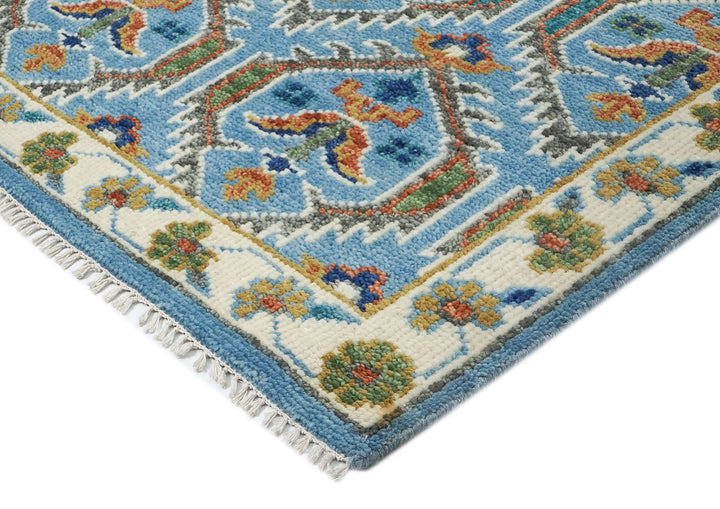 8x10 Blue, Green, Burnt Orange Go Color Hand Knotted Oushak Wool Transitional Oriental Rug