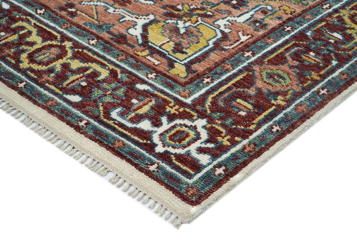 8x10 Ivory, Maroon, Blush Color Hand Knotted Oushak Wool Traditional Oriental Rug