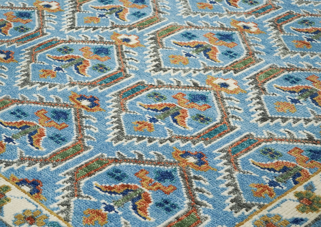 8x10 Blue, Green, Burnt Orange Go Color Hand Knotted Oushak Wool Transitional Oriental Rug