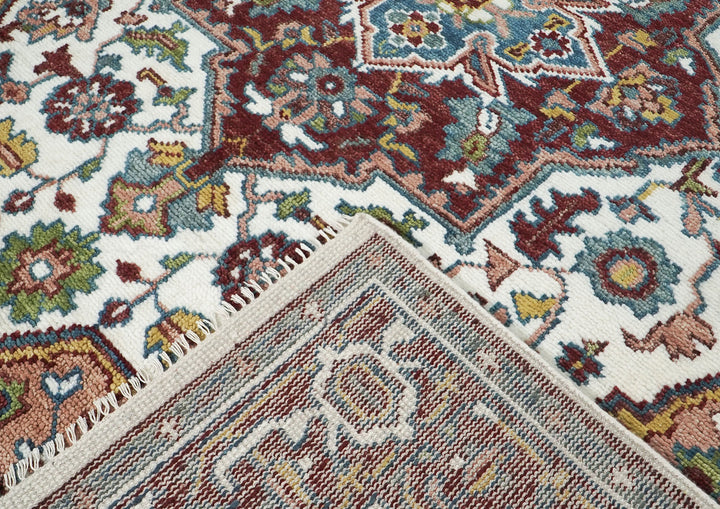 8x10 Ivory, Maroon, Blush Color Hand Knotted Oushak Wool Traditional Oriental Rug