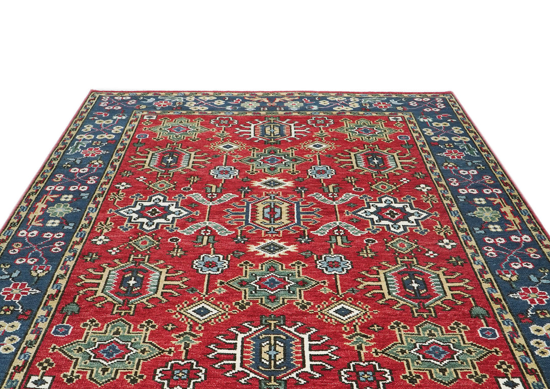 8x10 Red, Navy, Gold Color Hand Knotted Oushak Wool Arts & Crafts Oriental Rug
