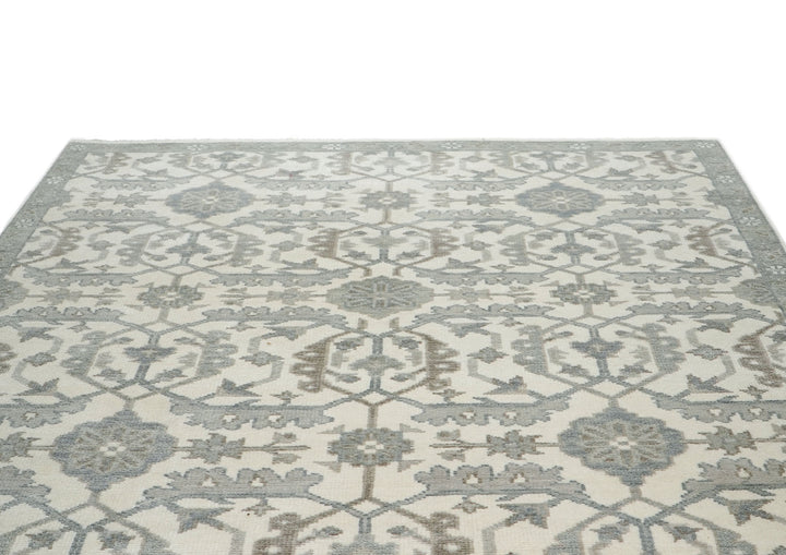 8x10 Ivory, Gray, Beige Color Hand Knotted Oushak Wool Transitional Oriental Rug