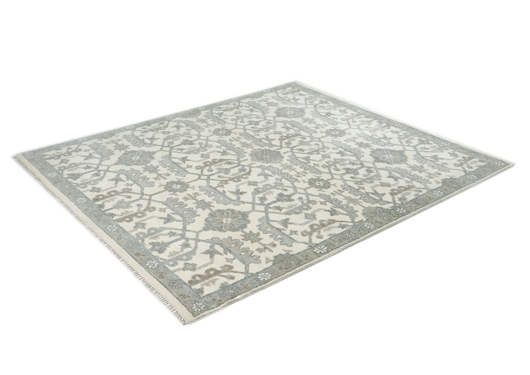 8x10 Ivory, Gray, Beige Color Hand Knotted Oushak Wool Transitional Oriental Rug