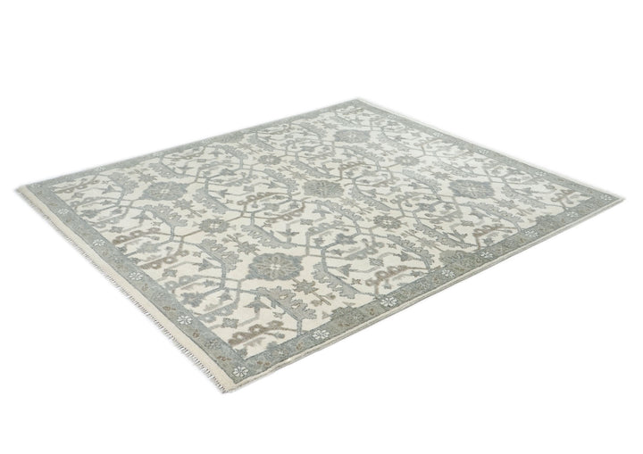 8x10 Ivory, Gray, Beige Color Hand Knotted Oushak Wool Transitional Oriental Rug