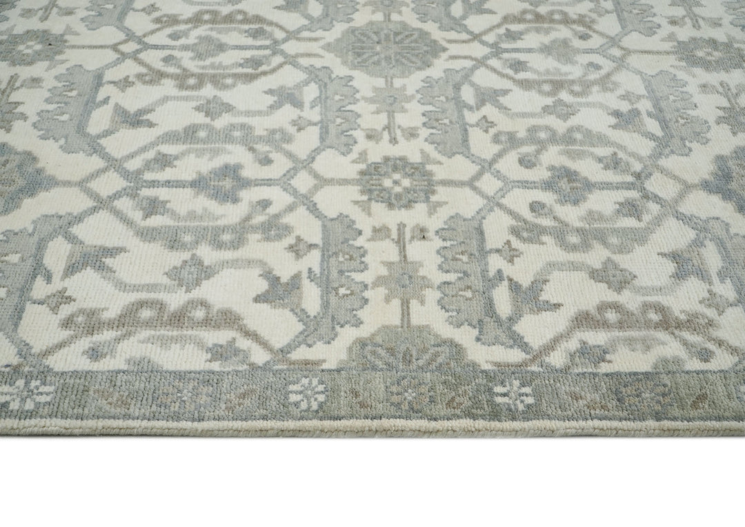 8x10 Ivory, Gray, Beige Color Hand Knotted Oushak Wool Transitional Oriental Rug