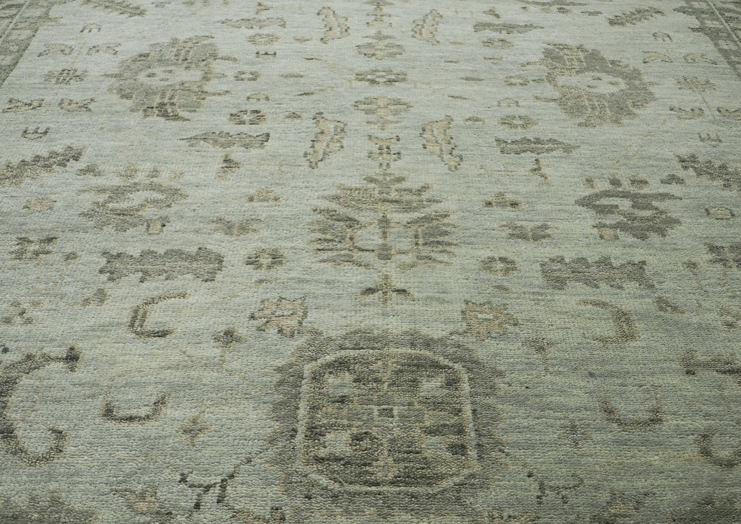10x14 Gray, Moss, Multi Color Hand Knotted Oushak Wool Transitional Oriental Rug