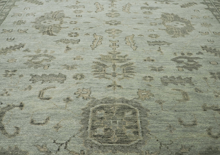 10x14 Gray, Moss, Multi Color Hand Knotted Oushak Wool Transitional Oriental Rug