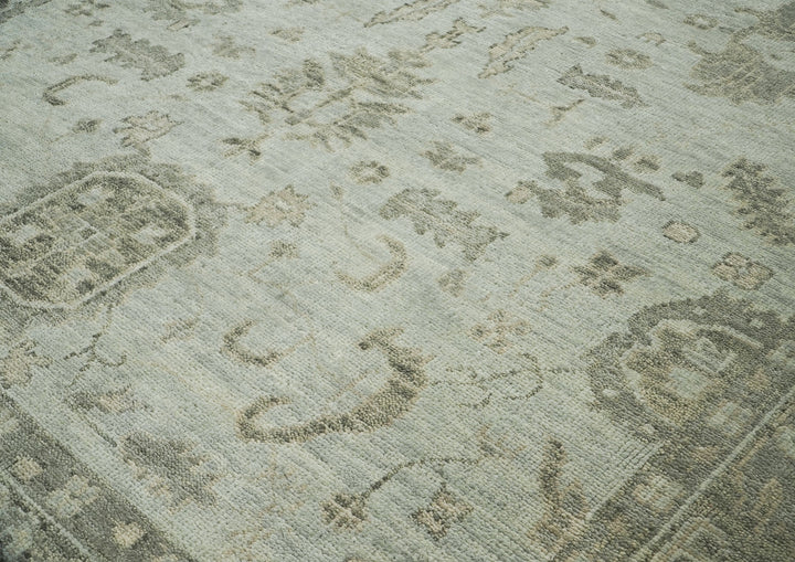 10x14 Gray, Moss, Multi Color Hand Knotted Oushak Wool Transitional Oriental Rug