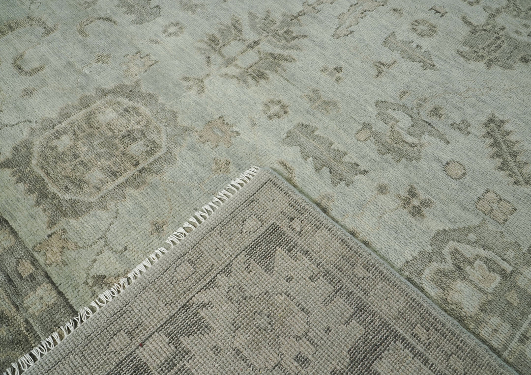 10x14 Gray, Moss, Multi Color Hand Knotted Oushak Wool Transitional Oriental Rug