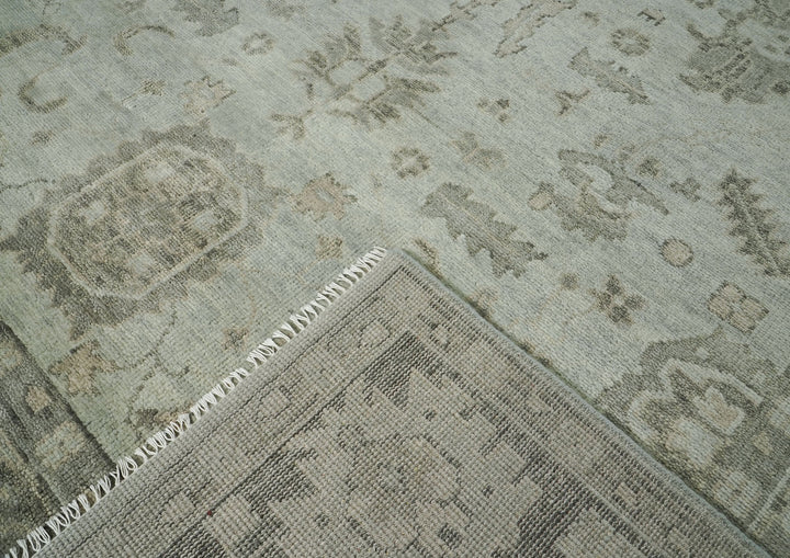 10x14 Gray, Moss, Multi Color Hand Knotted Oushak Wool Transitional Oriental Rug