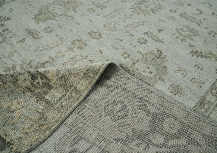 10x14 Gray, Moss, Multi Color Hand Knotted Oushak Wool Transitional Oriental Rug
