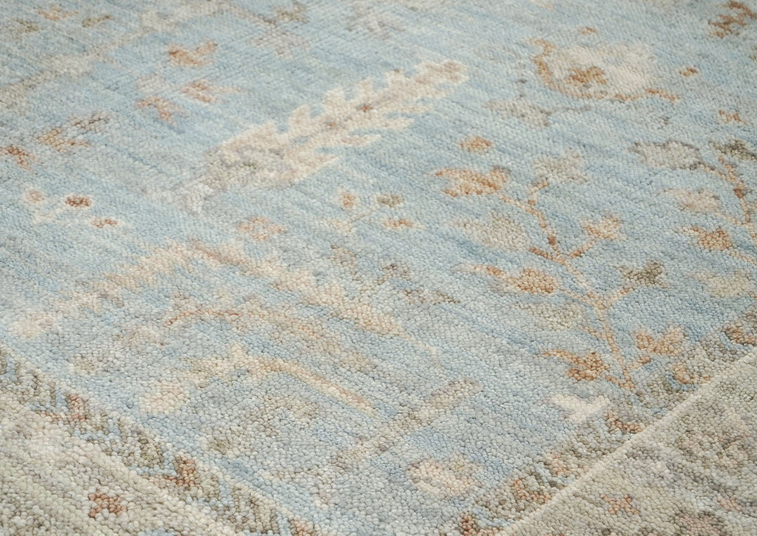 8x10 Blue, Beige, Taupe Color Hand Knotted Oushak Wool Transitional Oriental Rug