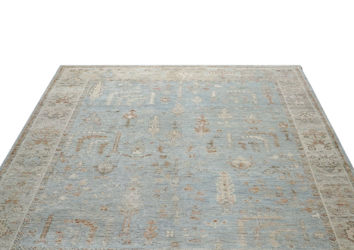 8x10 Blue, Beige, Taupe Color Hand Knotted Oushak Wool Transitional Oriental Rug
