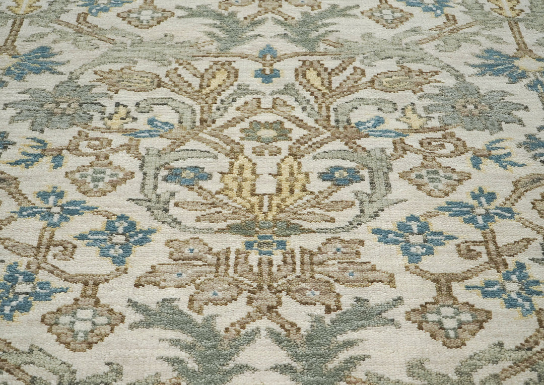 8x10 Beige, Blue, Gray Color Hand Knotted Oushak Wool Transitional Oriental Rug