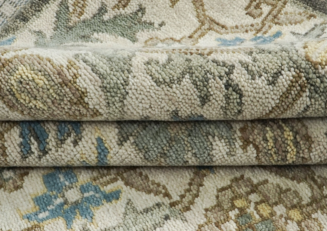 8x10 Beige, Blue, Gray Color Hand Knotted Oushak Wool Transitional Oriental Rug