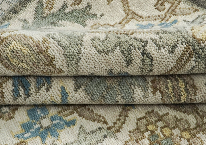 8x10 Beige, Blue, Gray Color Hand Knotted Oushak Wool Transitional Oriental Rug