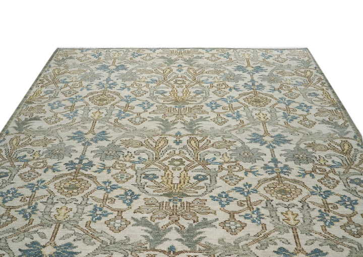 8x10 Beige, Blue, Gray Color Hand Knotted Oushak Wool Transitional Oriental Rug