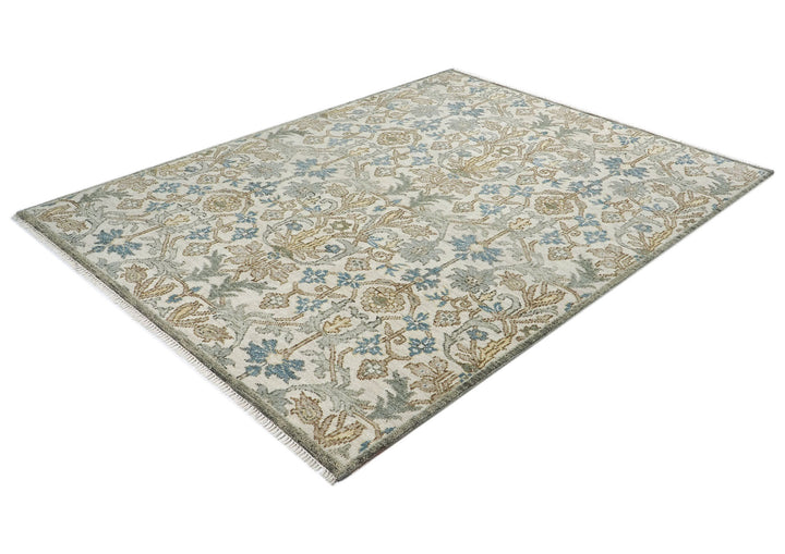 8x10 Beige, Blue, Gray Color Hand Knotted Oushak Wool Transitional Oriental Rug