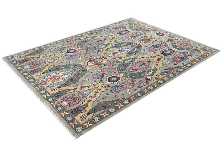8x10 Gray, Pink, Gold Color Hand Knotted Oushak Wool  Oriental Rug