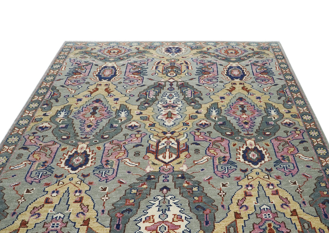8x10 Gray, Pink, Gold Color Hand Knotted Oushak Wool  Oriental Rug