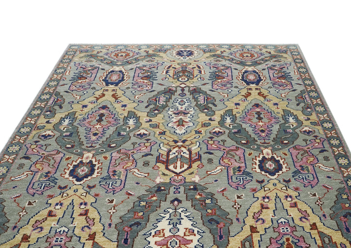 8x10 Gray, Pink, Gold Color Hand Knotted Oushak Wool  Oriental Rug