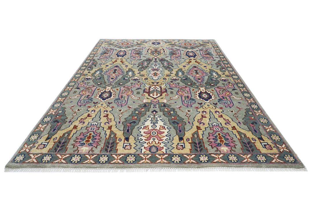 8x10 Gray, Pink, Gold Color Hand Knotted Oushak Wool  Oriental Rug