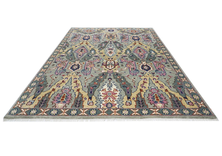 8x10 Gray, Pink, Gold Color Hand Knotted Oushak Wool  Oriental Rug