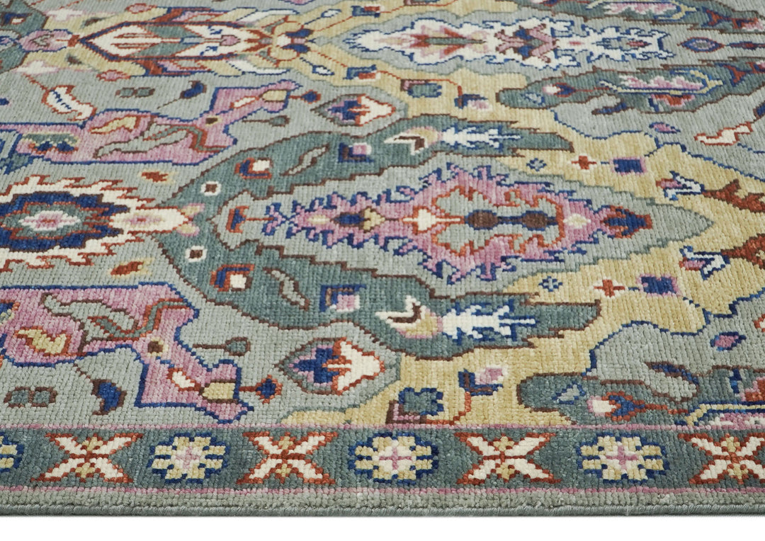 8x10 Gray, Pink, Gold Color Hand Knotted Oushak Wool  Oriental Rug
