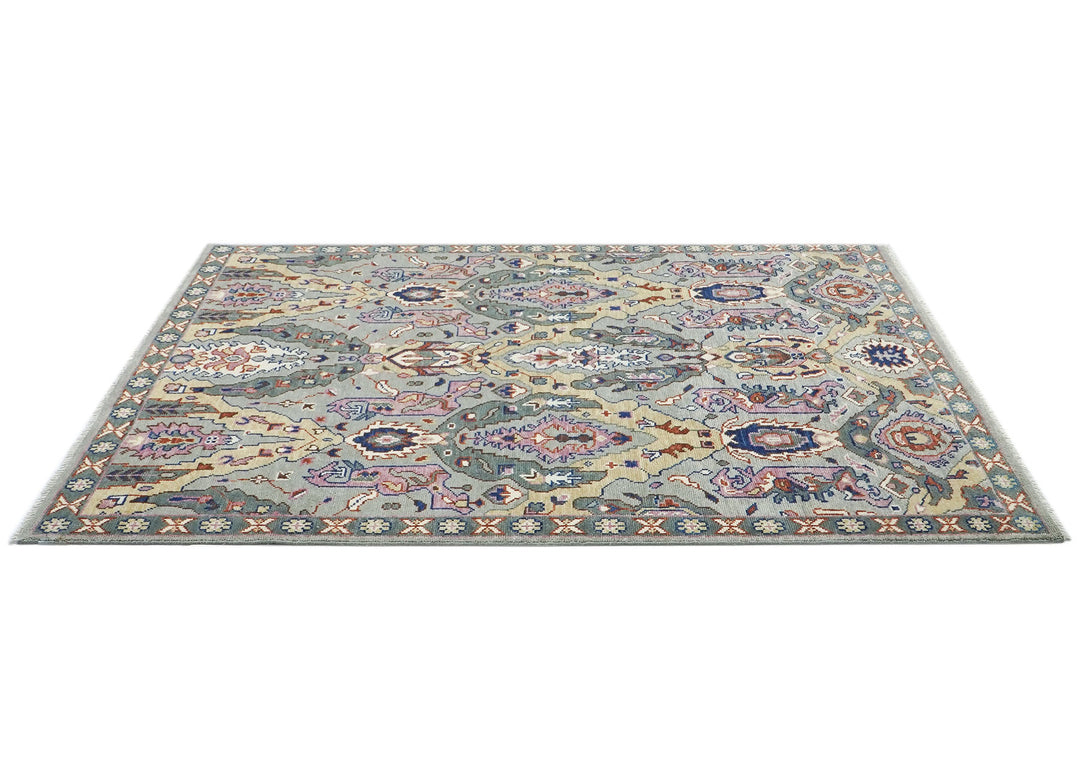 8x10 Gray, Pink, Gold Color Hand Knotted Oushak Wool  Oriental Rug
