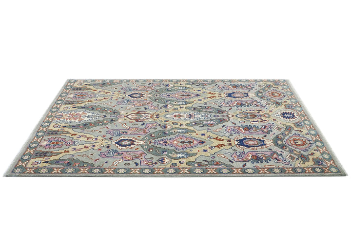 8x10 Gray, Pink, Gold Color Hand Knotted Oushak Wool  Oriental Rug