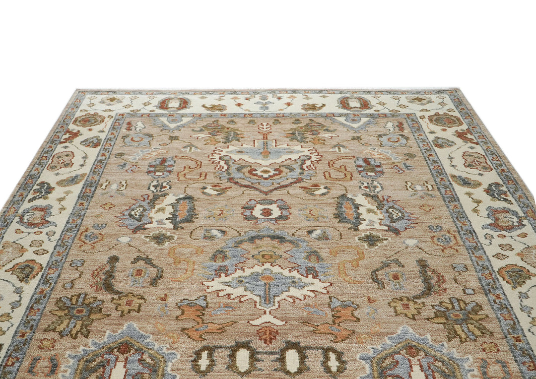 8x10 Mocha, Ivory, Gray Color Hand Knotted Oushak Wool  Oriental Rug