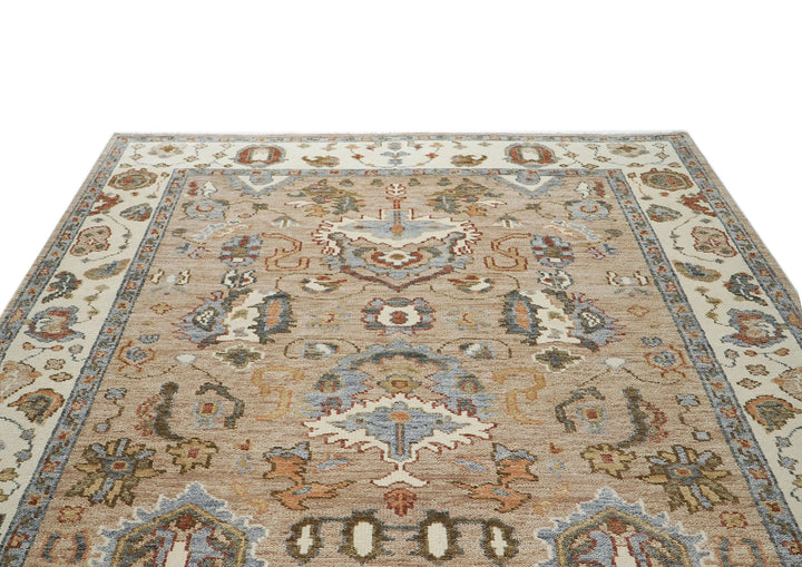8x10 Mocha, Ivory, Gray Color Hand Knotted Oushak Wool  Oriental Rug