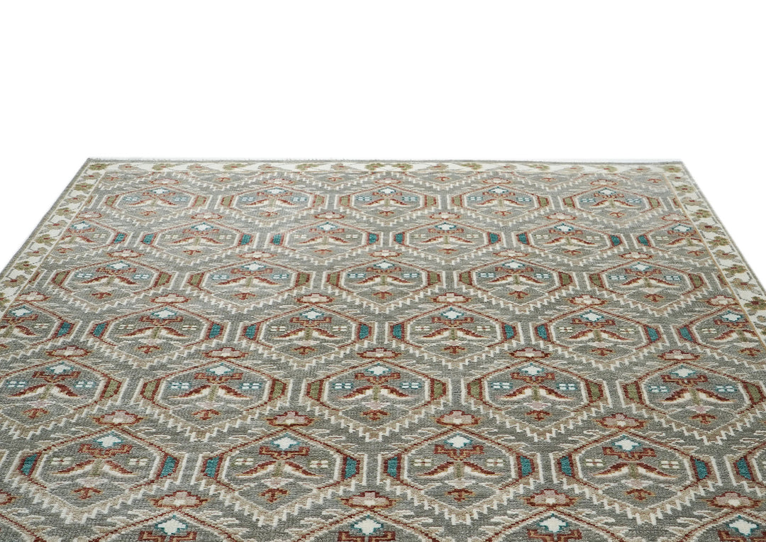 8x10 Gray, Ivory, Rust Color Hand Knotted Oushak Wool Transitional Oriental Rug