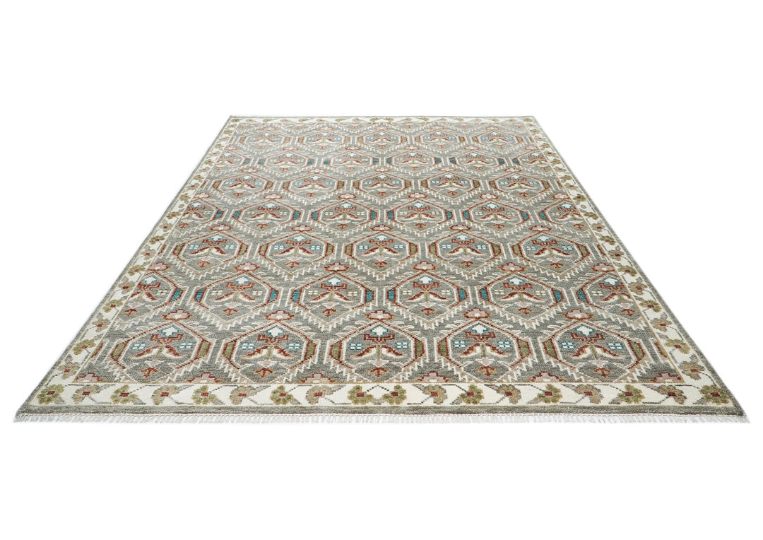8x10 Gray, Ivory, Rust Color Hand Knotted Oushak Wool Transitional Oriental Rug