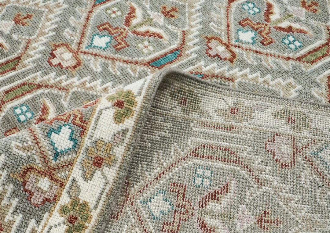 8x10 Gray, Ivory, Rust Color Hand Knotted Oushak Wool Transitional Oriental Rug