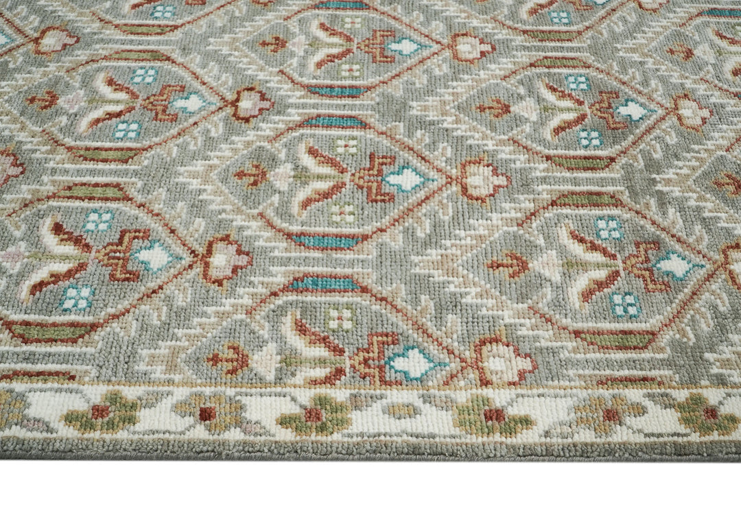 8x10 Gray, Ivory, Rust Color Hand Knotted Oushak Wool Transitional Oriental Rug