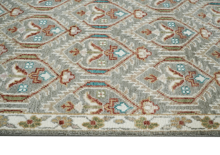 8x10 Gray, Ivory, Rust Color Hand Knotted Oushak Wool Transitional Oriental Rug
