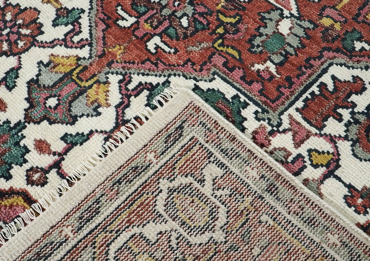 8x10 Pink, Ivory, Gold Color Hand Knotted Heriz Wool Traditional Oriental Rug