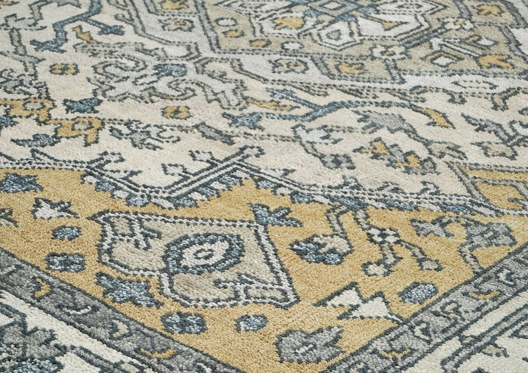 8x10 Ivory, Gold, Gray Color Hand Knotted Oushak Wool Traditional Oriental Rug