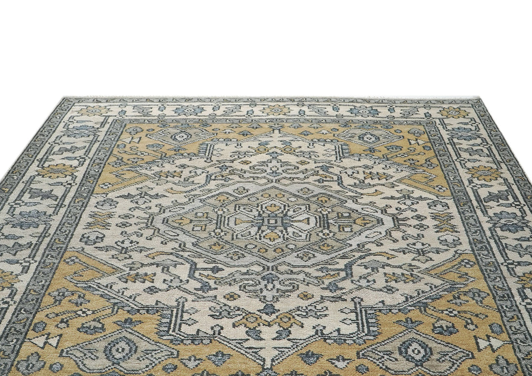 8x10 Ivory, Gold, Gray Color Hand Knotted Oushak Wool Traditional Oriental Rug