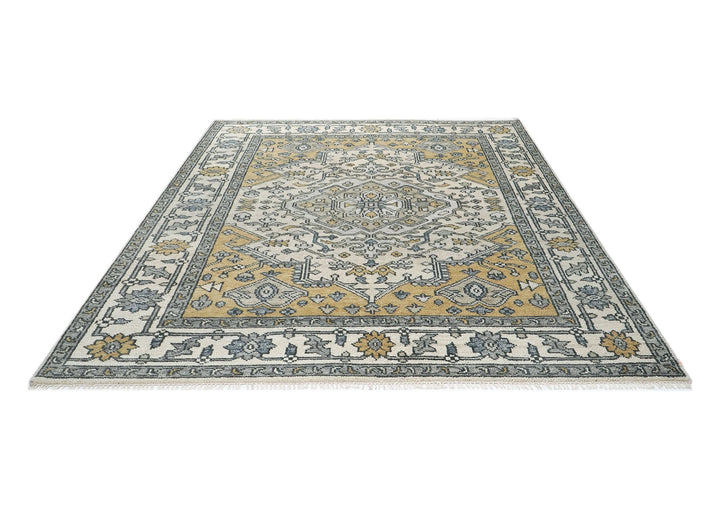 8x10 Ivory, Gold, Gray Color Hand Knotted Oushak Wool Traditional Oriental Rug