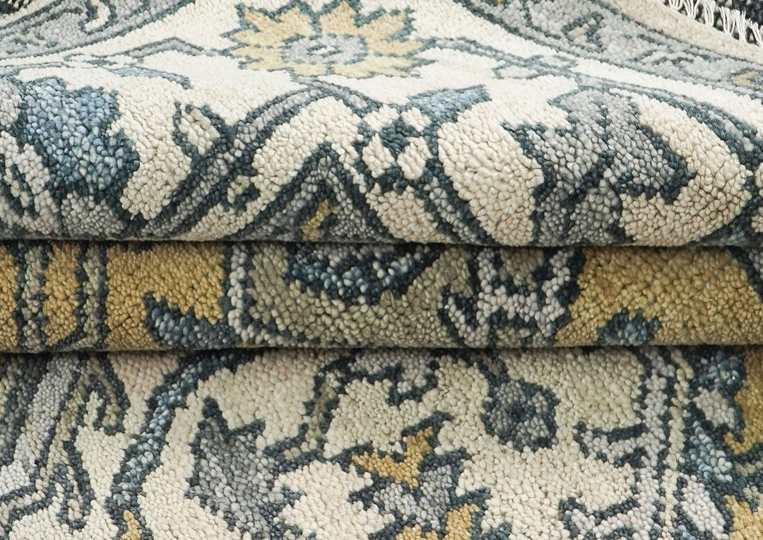 8x10 Ivory, Gold, Gray Color Hand Knotted Oushak Wool Traditional Oriental Rug