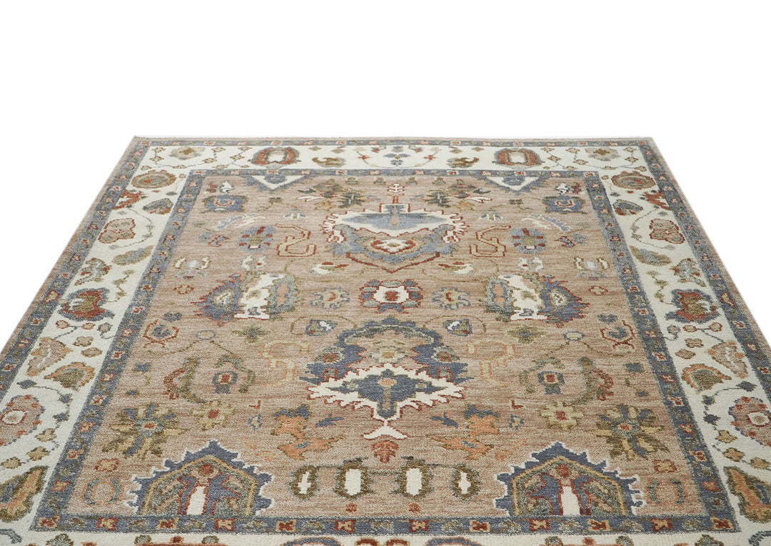 8x10 Mocha, Ivory, Slate Color Hand Knotted Oushak Wool  Oriental Rug