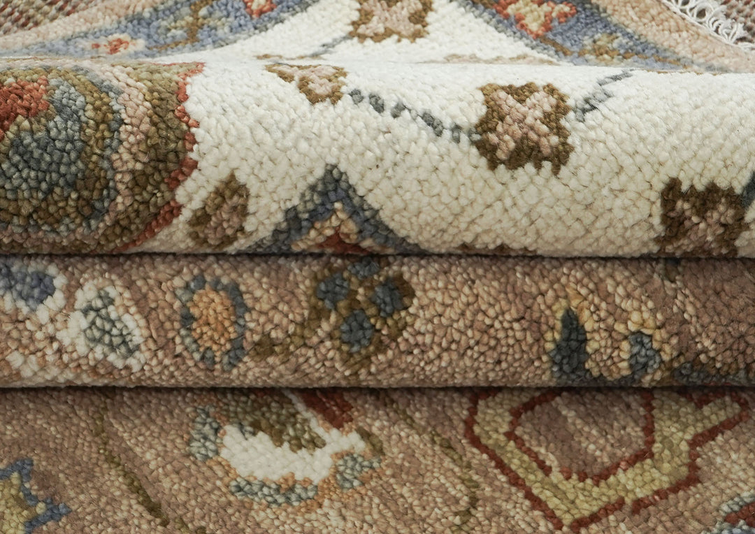 8x10 Mocha, Ivory, Slate Color Hand Knotted Oushak Wool  Oriental Rug