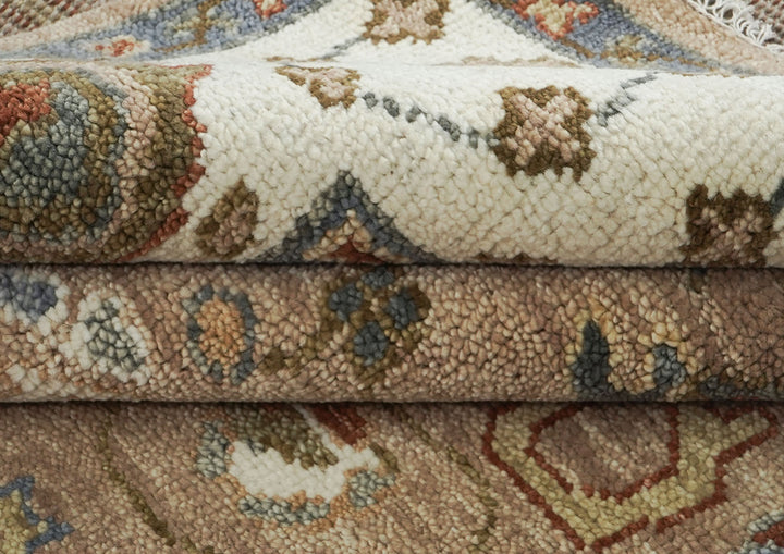 8x10 Mocha, Ivory, Slate Color Hand Knotted Oushak Wool  Oriental Rug