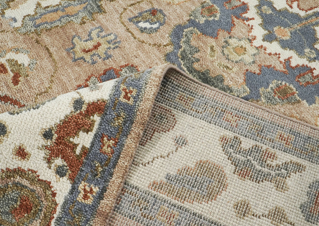 8x10 Mocha, Ivory, Slate Color Hand Knotted Oushak Wool  Oriental Rug