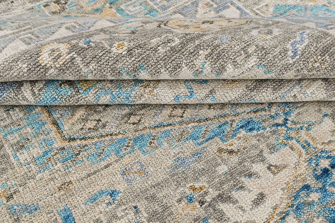 8x10 Gray, Aqua, Blue Color Hand Knotted Oushak Wool  Oriental Rug