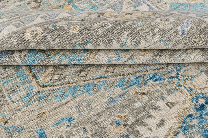 8x10 Gray, Aqua, Blue Color Hand Knotted Oushak Wool  Oriental Rug